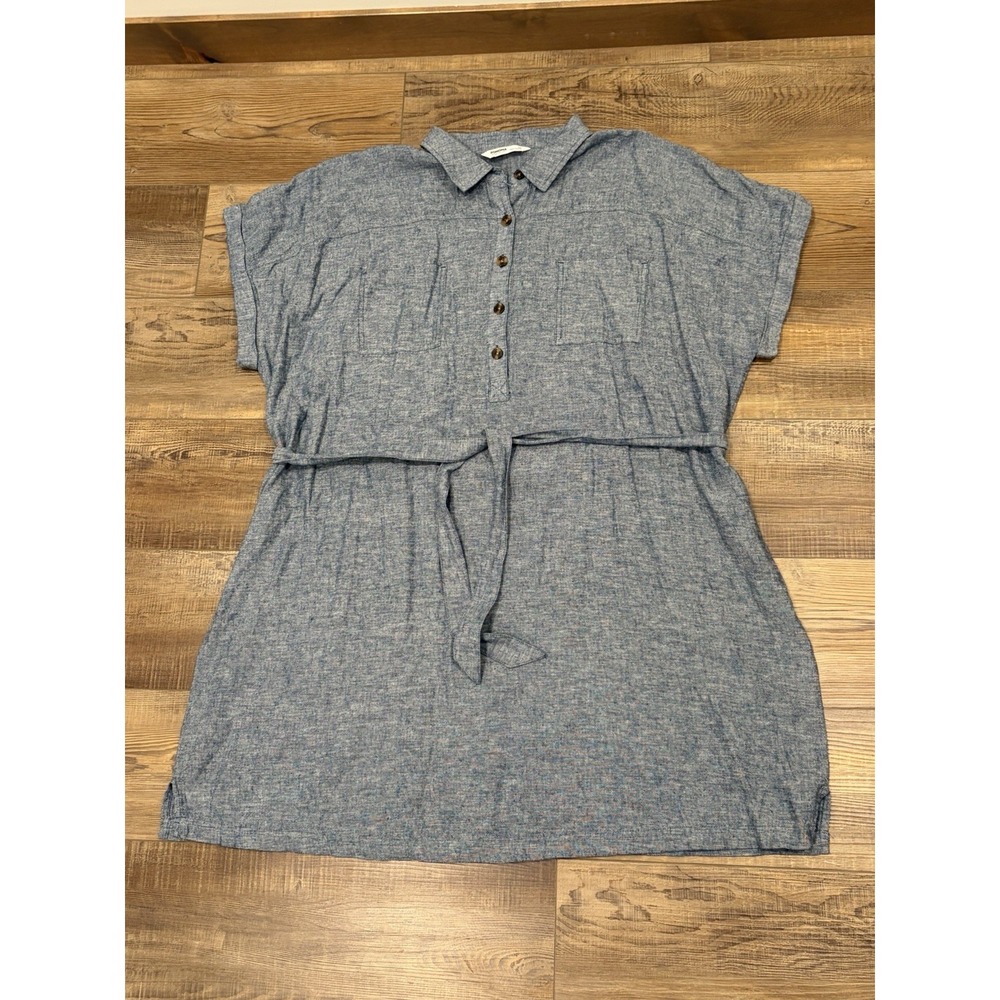 Sonoma 2x Linen Blend Blue Chambray Midi Tie Waist Shirt Dress Buttons Capsule